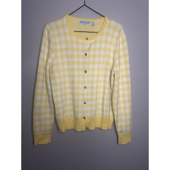 Draper James RSVP Cardigan Sweater Gingham Plaid Womens L Cottagecore Preppy - Picture 1 of 8